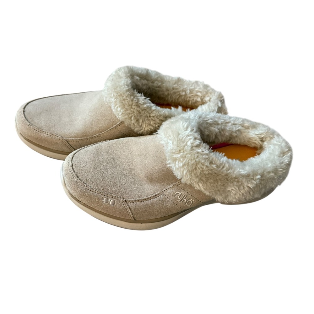 Ryka Luxury 2 Tan Suede Faux Fur Lined Slip On Mules Clogs Womens 8.5M